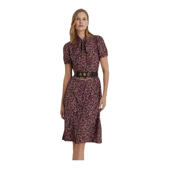 Lauren Ralph Lauren Floral Tie-Neck Midi Dress 10 NWT MSRP $165 - Picture 8 of 9